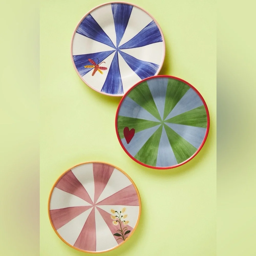 NWOT Anthropologie Pernille Rosenkilde Floral Pink Yellow Dessert Plate